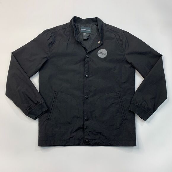 O'neill Jacket Boys M Medium Black Snap Button Lightweight Water Resistant Nylon - Picture 2 of 12